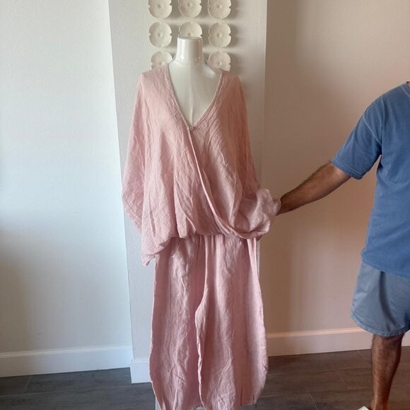 Italian Linen Two-Piece Set – Light Pink Tunic & Wide-Leg Pants – Made in Italy - Picture 4 of 12